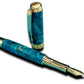 Elegant “Teal/Black/Gold” Handcrafted Luxury Gold Fountain Pen, One of a Kind, Handmade in Colorado. Ink, Converter, Sleeve, & Box Included. - HighlanderPen