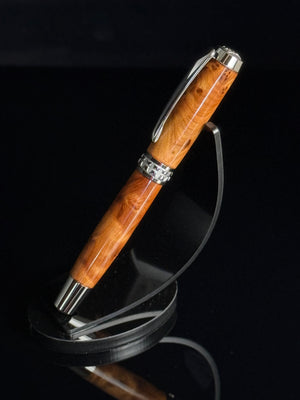 Exotic Thuya Burl Wood Handcrafted Black Titanium Rollerball Pen by Highlander