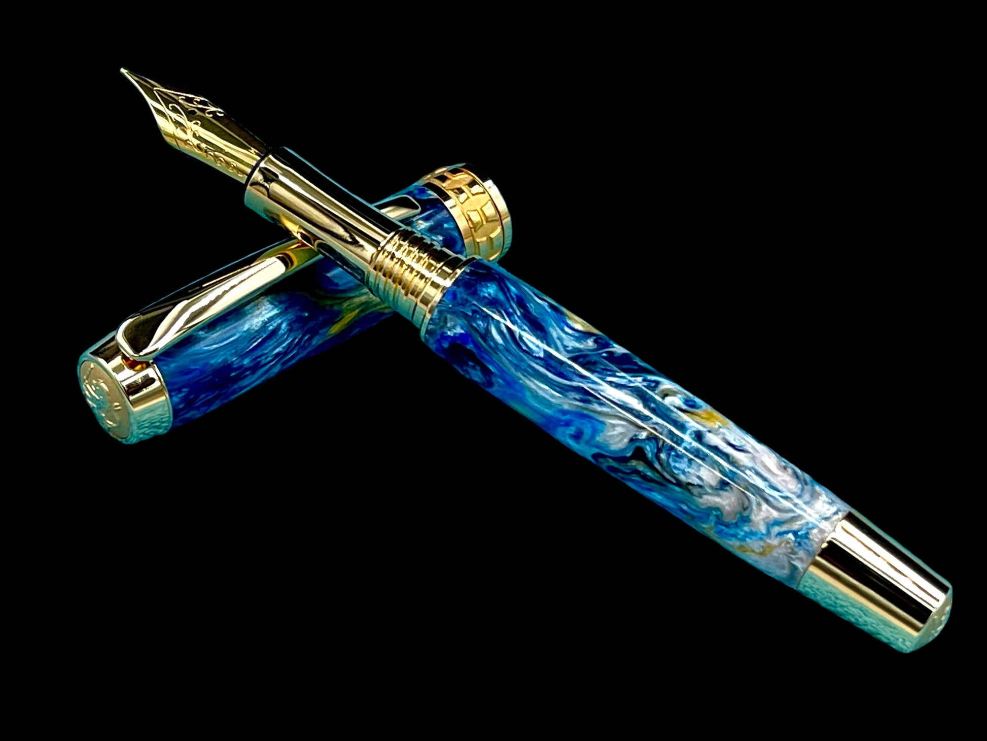 Highlander~Handmade Luxury Gold Fountain Pen, One of a Kind Writing Instrument, Handcrafted in CO. Ink, Converter, Sleeve, & Box Included. (ML-FP-0925-01) - HighlanderPen