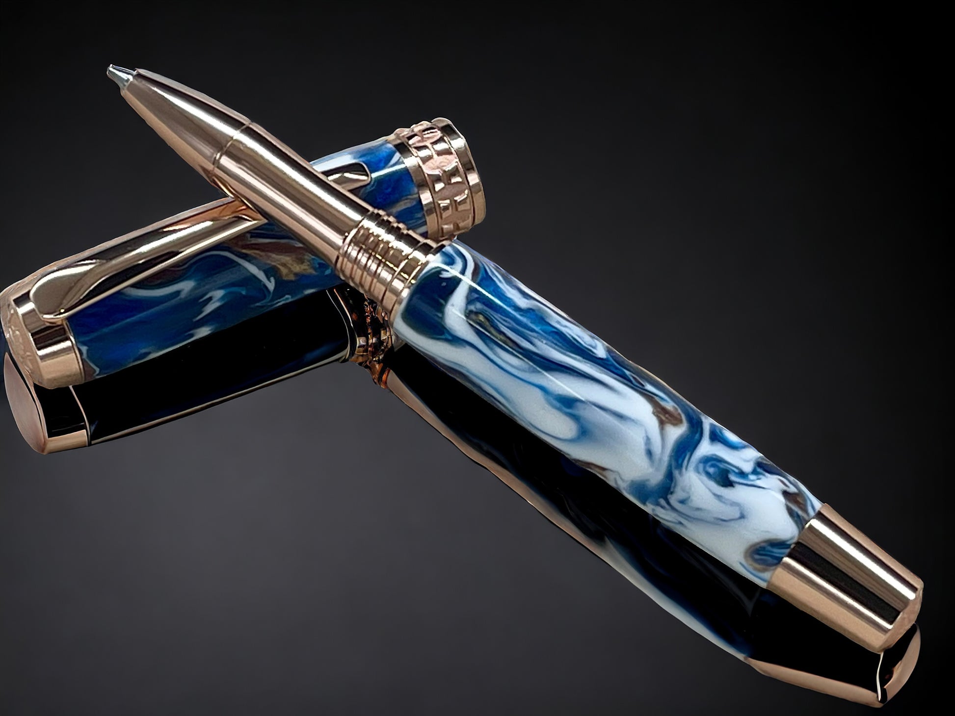 “Copper Waterfall” Rose Gold Acrylic Rollerball Pen, Artisan Handcrafted Writing Instrument. Handmade Custom in Colorado. One of a Kind. - HighlanderPen