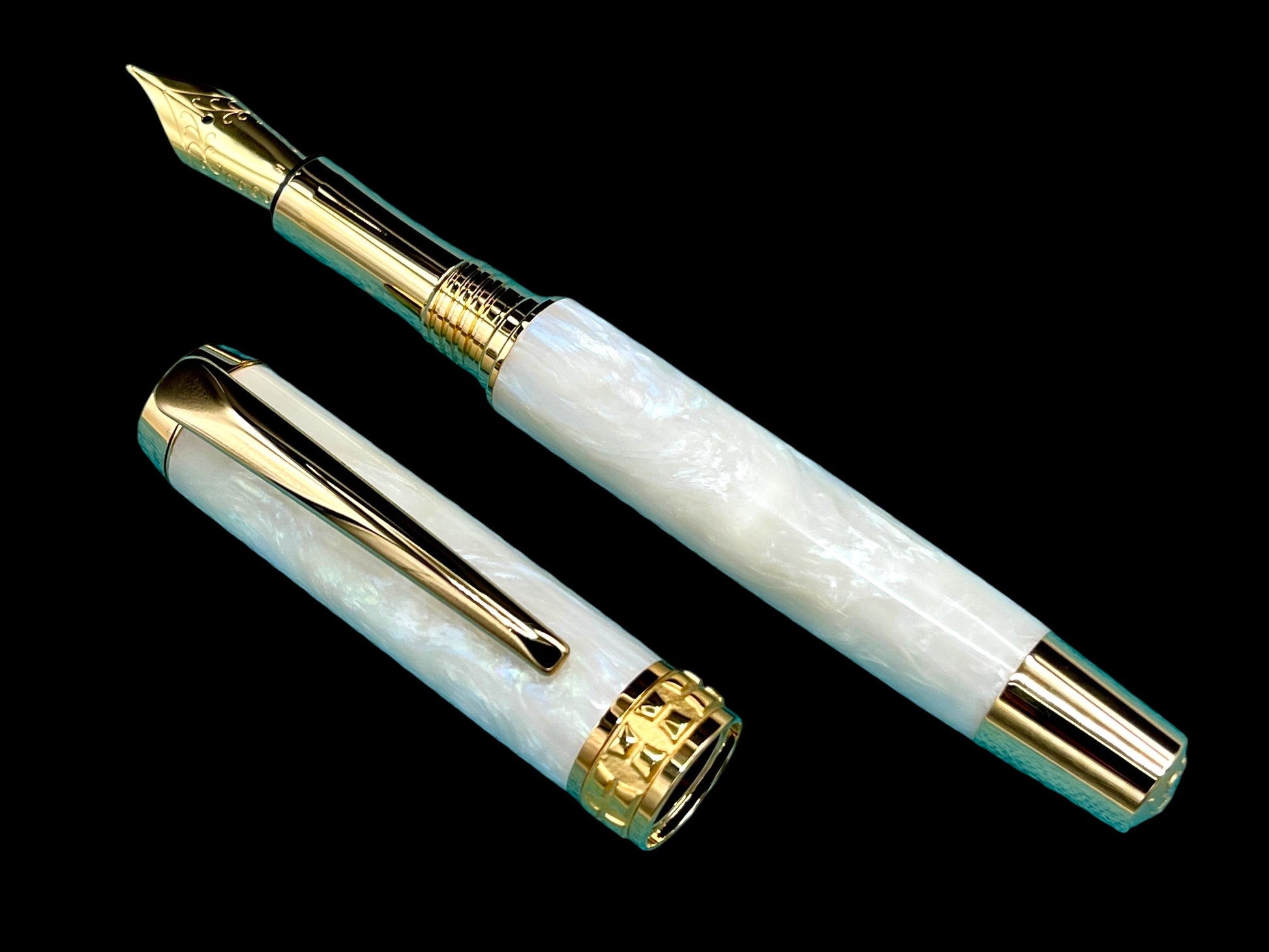 Elegant “Pearly Opal” Handcrafted Acrylic Gold Fountain Pen, One of a Kind, Handmade in Colorado. Ink, Converter, Sleeve, & Box Included - HighlanderPen