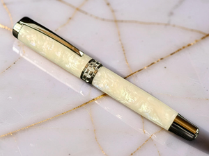 Pearly Opal | Black Titanium Fountain Pen | Handcrafted by Highlander