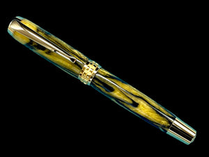 Striking “Gold and Black” Handcrafted Luxury Gold Fountain Pen, One of a Kind, Handmade in Colorado. Ink, Converter, Sleeve, & Box Included. - HighlanderPen