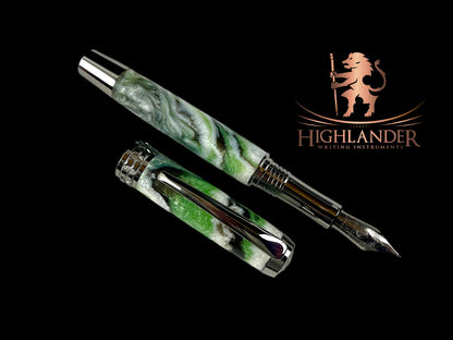 Black Titanium “Winter Forest” Handmade Fountain Pen, Handcrafted in Colorado. Ink, Converter, Box & Sleeve Included. By Highlander Pen. [ML-FP-1207-03]