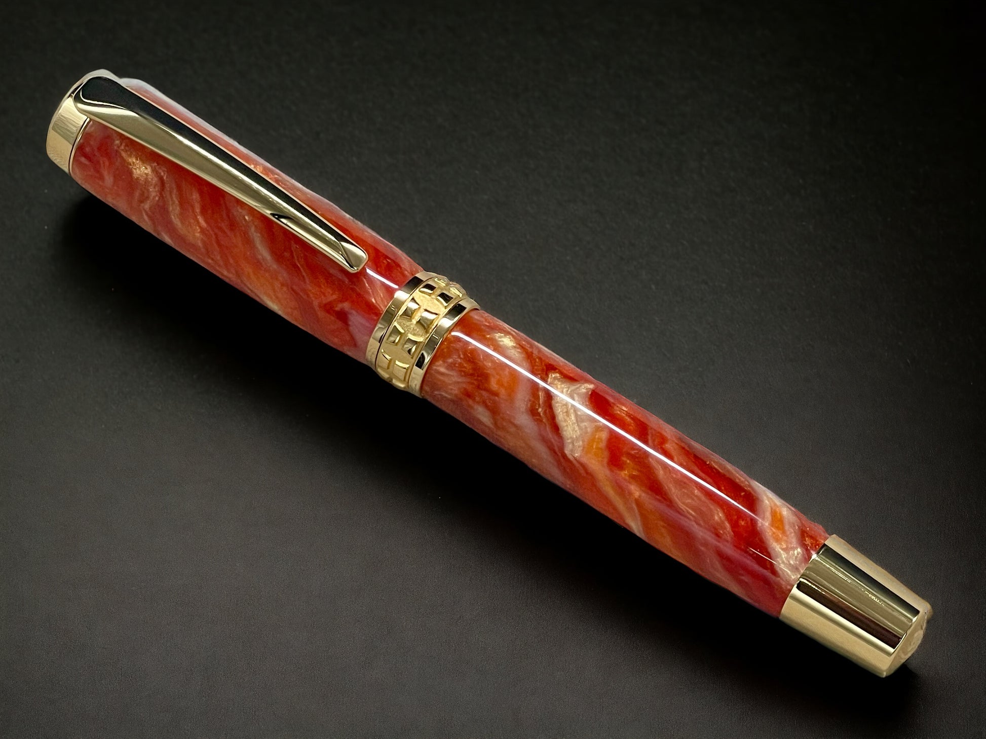 “Orangesicle Swirl”, One of a Kind, Gold Handmade Custom Rollerball Pen. Artisan Rare & Unique, Completely Handcrafted in Co, USA - HighlanderPen