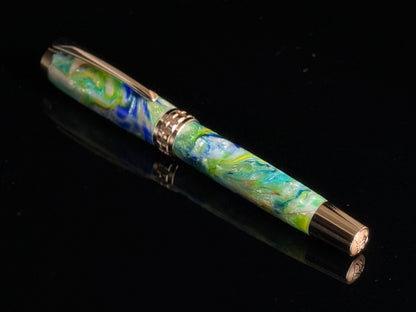 Elegant “Isle Of Mist” Red Gold Rollerball Pen - “A breeze from the sea. A swirl of myth. A pen for dreamers.”