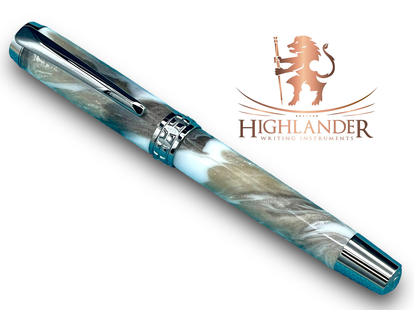 Elegant “Grey Marble” Black Titanium Fountain Pen, Artisan Handcrafted Writing Instrument. Converter, Ink, Sleeve & Box Included. - HighlanderPen