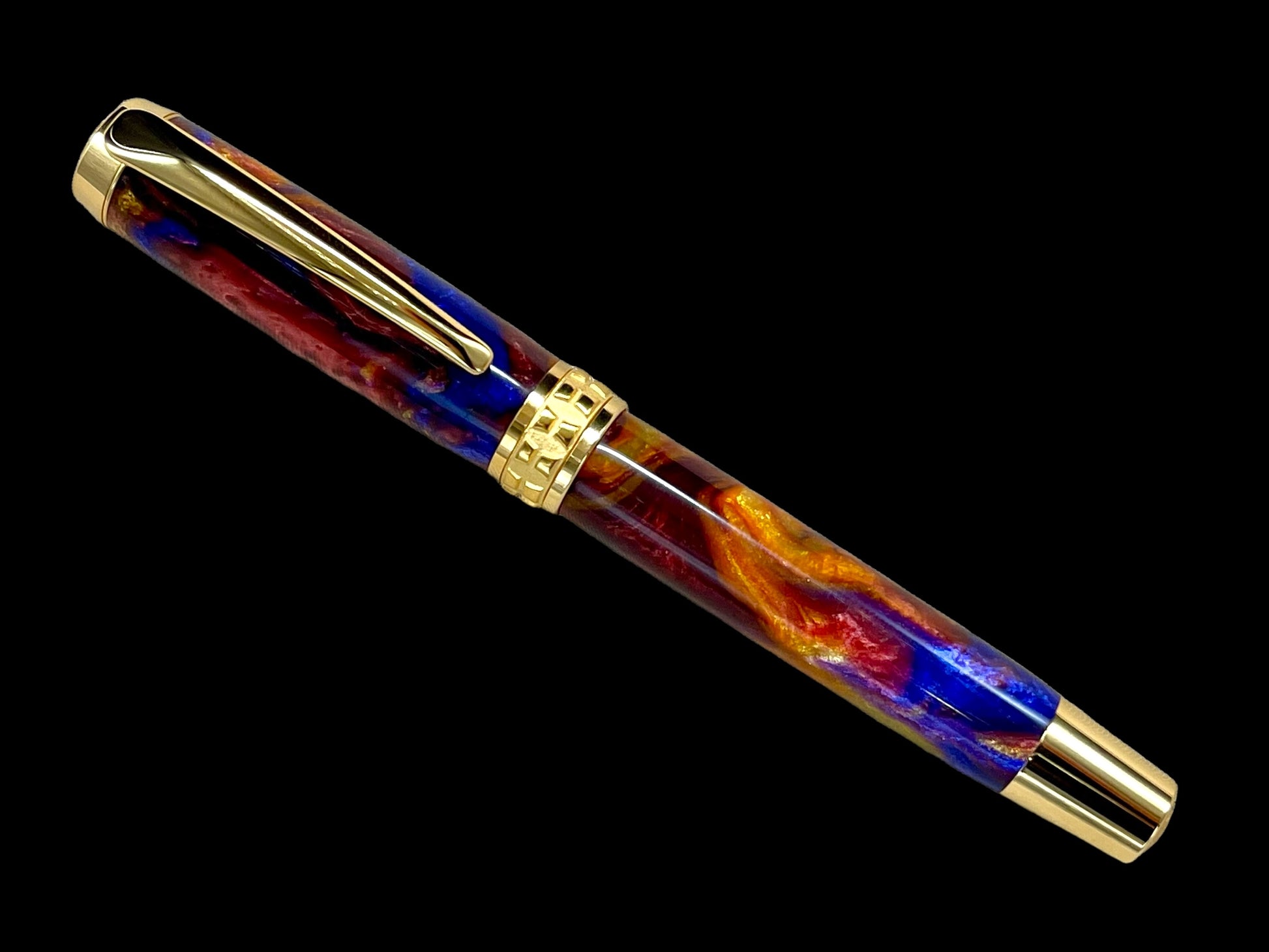 Striking “Maui Sunset” Gold Fountain Pen, Artisan Handcrafted Writing Instrument. Simple to Use. Handmade Custom in Colorado, One of a Kind. - HighlanderPen