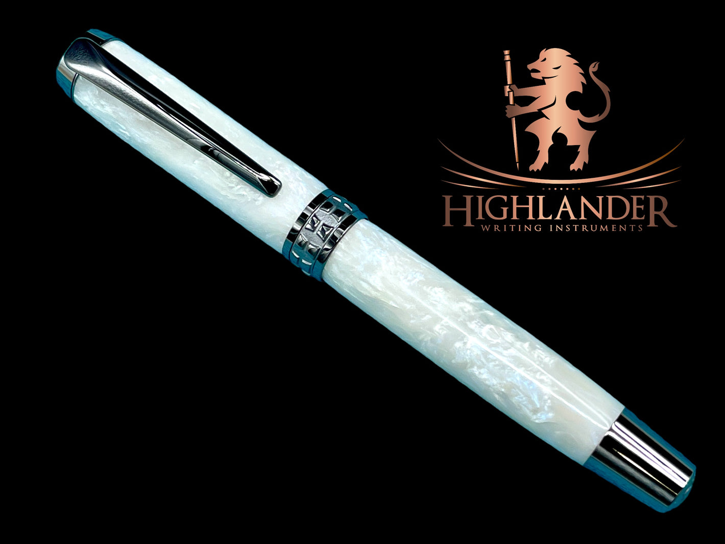 Elegant “Pearly Opal” Black Titanium Acrylic Fountain Pen, Artisan Handcrafted Writing Instrument. Converter, Ink, Sleeve & Box Included. - HighlanderPen