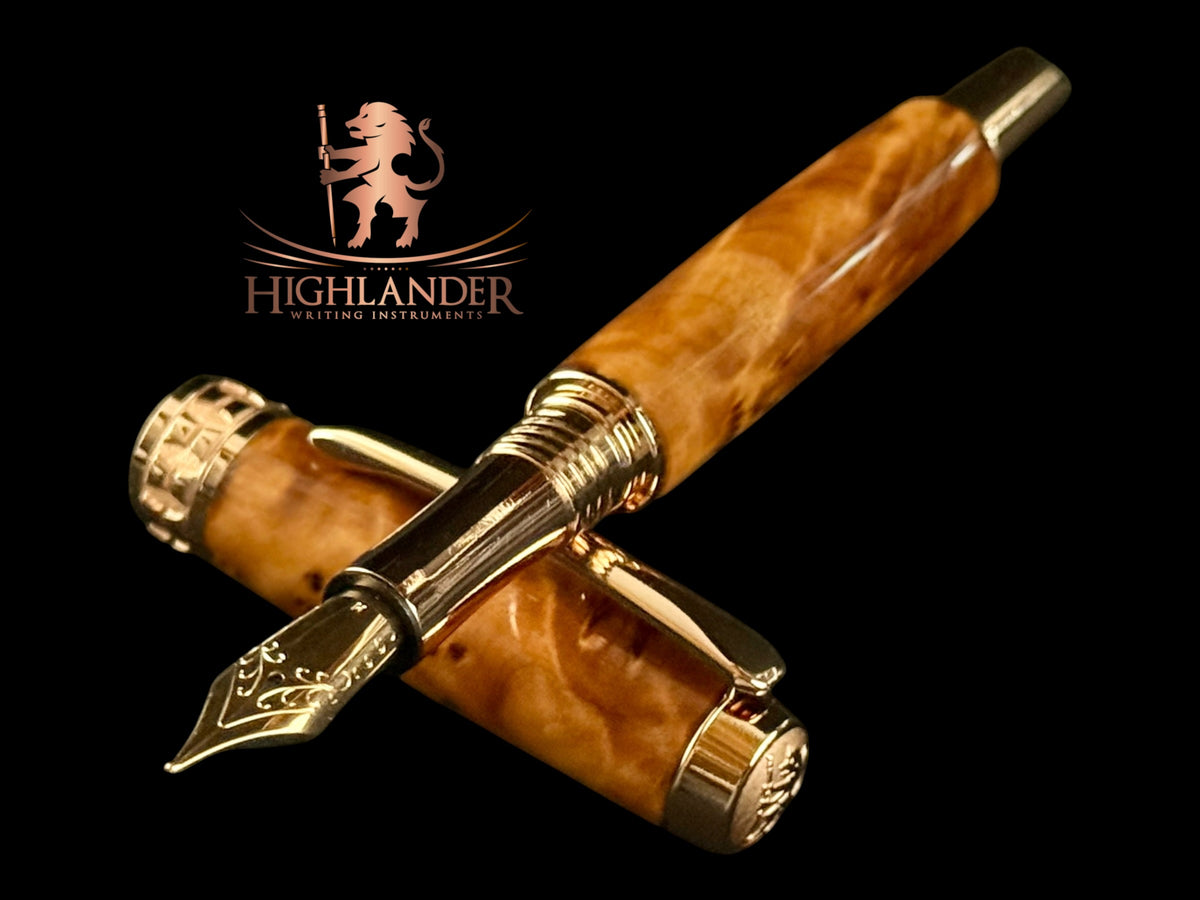 Museum Grade Thuya Burl Wood |  Red Gold Fountain Pen | Highlander Rare Wood Pen Collection