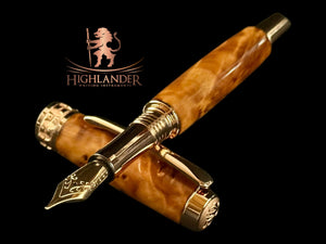 Museum Grade Thuya Burl Wood |  Red Gold Fountain Pen | Highlander Rare Wood Pen Collection