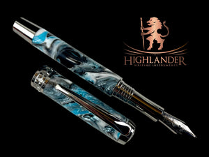 Black Titanium “North Atlantic” Handmade Fountain Pen, Handcrafted in Colorado. Ink, Converter, Box & Sleeve Included. By Highlander Pen. [ML-FP-1213-01]