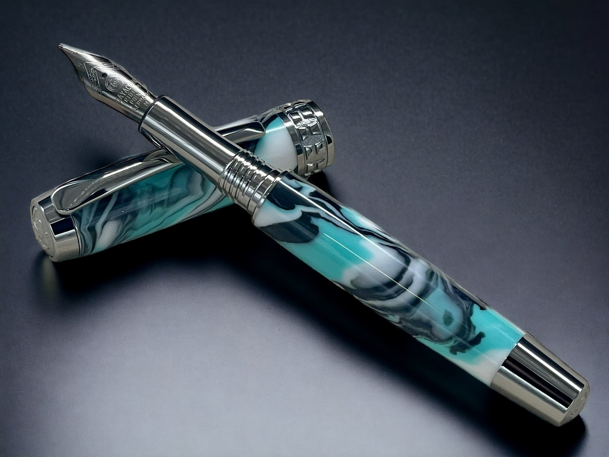 Elegant Swirl,  One of a Kind Black Titanium Handmade Fountain Pen. Artisan Rare & Completely Custom, Handcrafted in Colorado, USA. - HighlanderPen