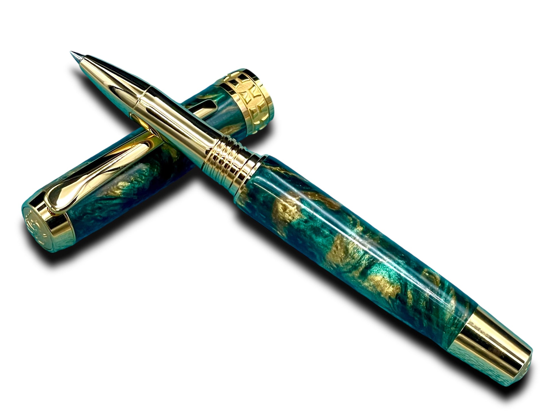 Timeless “British Racing Green” Handcrafted Gold Rollerball Pen, One of a Kind, Handmade in Colorado. Ink, Velvet Sleeve, & Pen Box Included - HighlanderPen