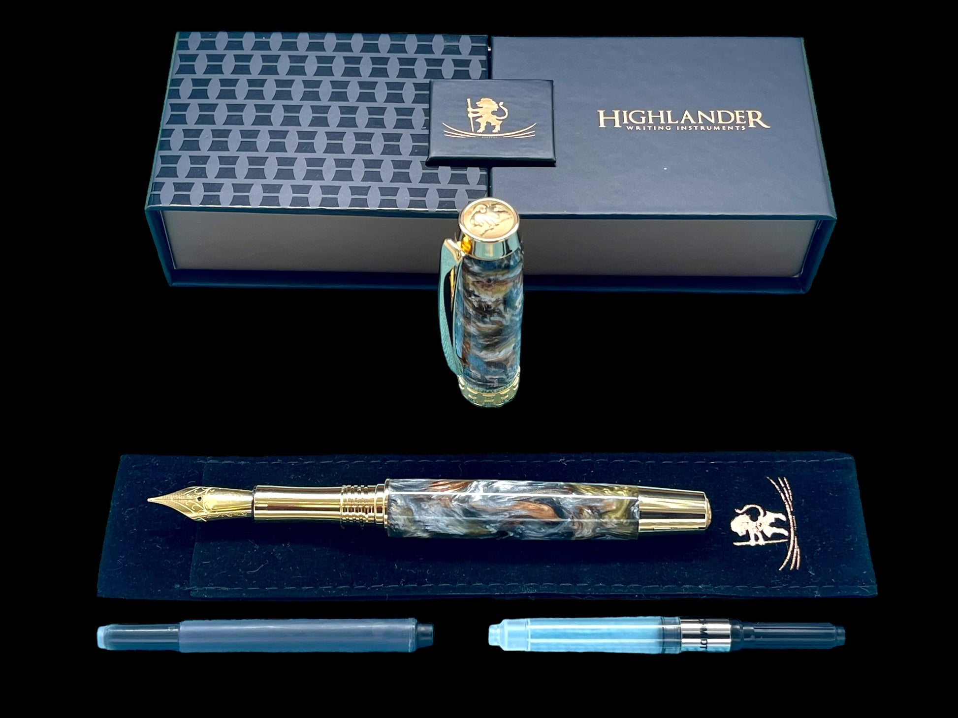 Striking “Molten Metals” Handcrafted Luxury Gold Fountain Pen, One of a Kind, Handmade in Colorado. Ink, Converter, Sleeve, & Box Included. - HighlanderPen