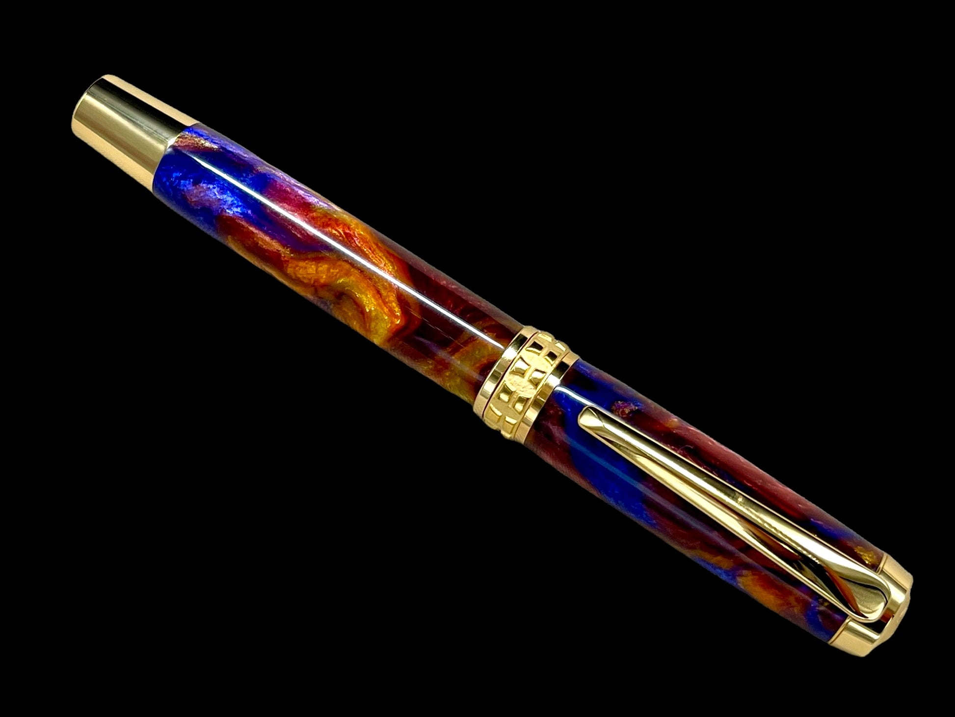 Striking “Maui Sunset” Gold Fountain Pen, Artisan Handcrafted Writing Instrument. Simple to Use. Handmade Custom in Colorado, One of a Kind. - HighlanderPen