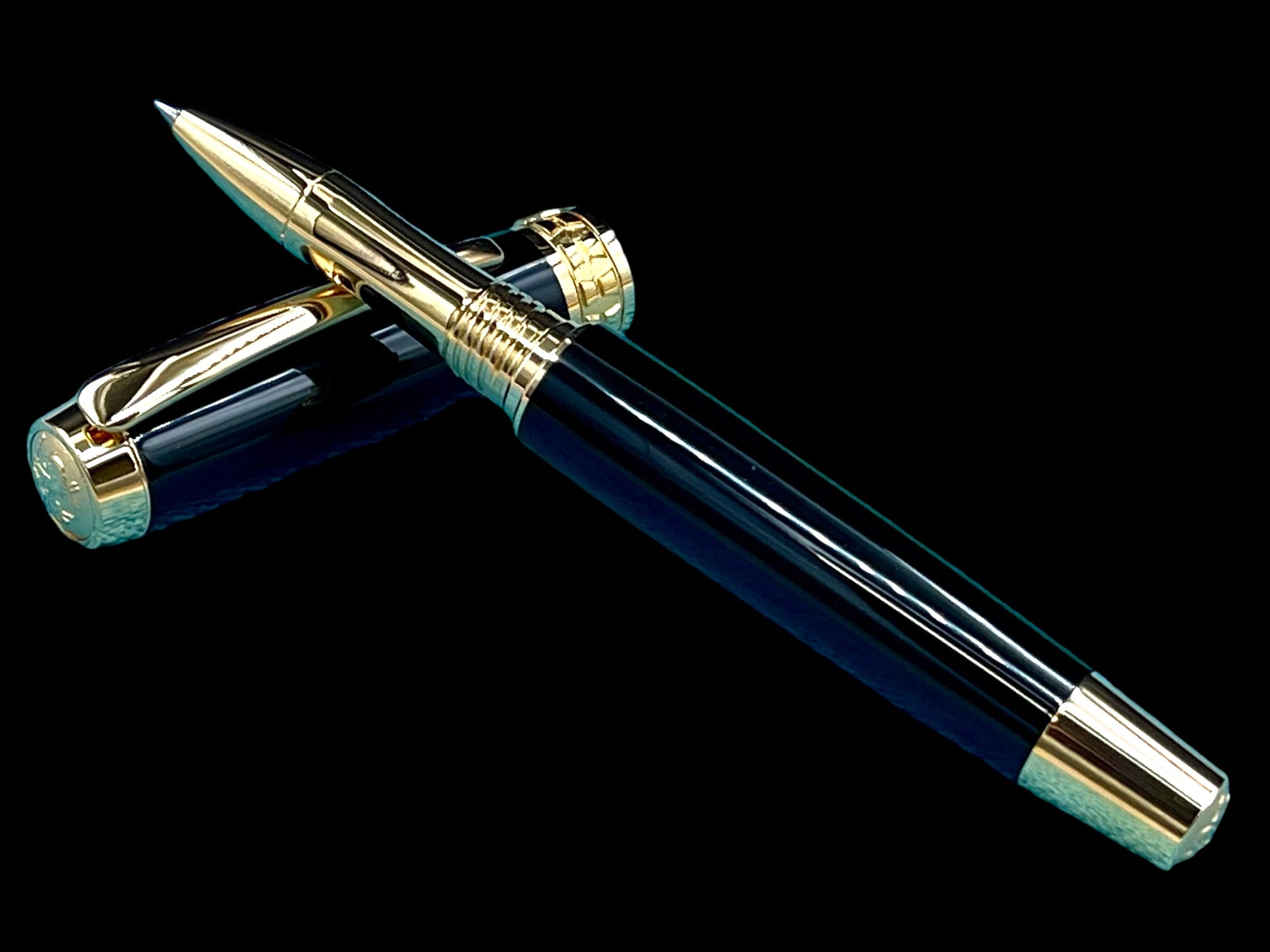 Exotic Gaboon Ebony Wood~Highlander Handmade Gold Rollerball Pen, One of a Kind, Handcrafted in CO. Ink, Velvet Sleeve, and Pen Box Included. (ML-RB-0926-02) - HighlanderPen