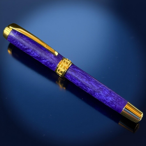 “Royal Amethyst fountain pen in violet resin with polished gold trim”
