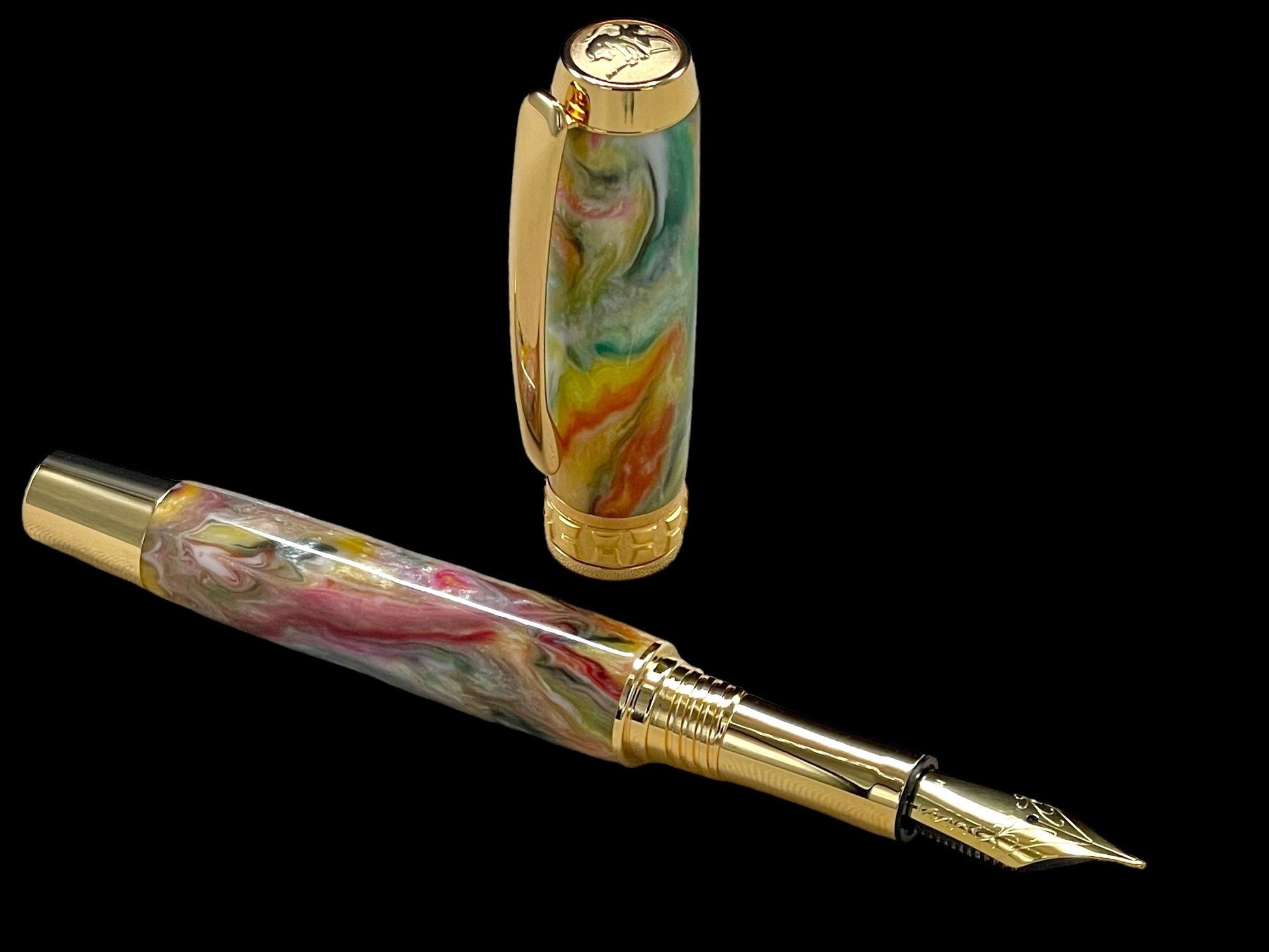 Handcrafted Luxury Gold Fountain Pen, One of a Kind, Handmade in Colorado with Premium Hardware. Ink, Converter, Sleeve, and Box Included. - HighlanderPen