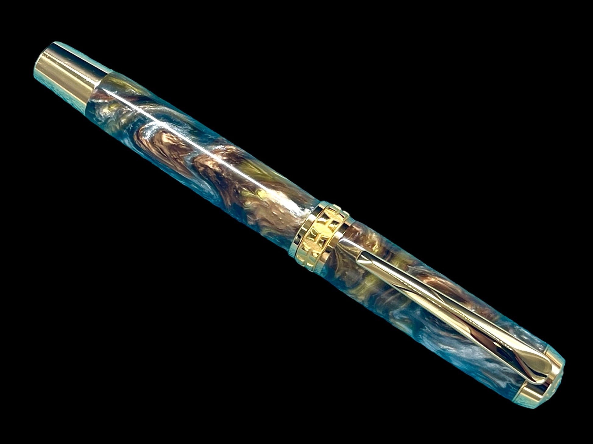 Striking “Molten Metals” Handcrafted Luxury Gold Fountain Pen, One of a Kind, Handmade in Colorado. Ink, Converter, Sleeve, & Box Included. - HighlanderPen