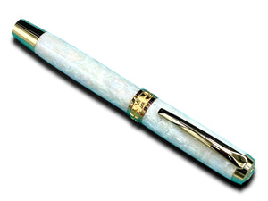 Elegant “Pearly Opal” Handcrafted Gold Rollerball Pen, One of a Kind, Handmade in Colorado. Ink, Velvet Sleeve, and Pen Box Included. - HighlanderPen