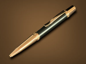 Highlander “Signature Black Onyx” | Red Gold Ballpoint Pen | Handcrafted Black Resin