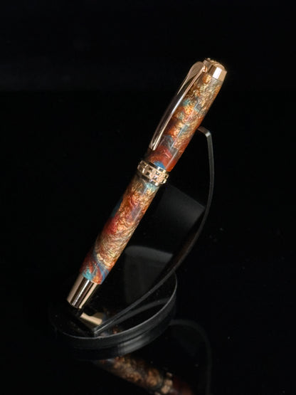 Red Gold “Dragon Skin” Bespoke Rollerball Pen - Memorable Handmade Gift