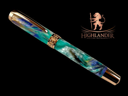 Rose Gold Handmade Elegant Rollerball Pen. One of a Kind, Handcrafted by Highlander Pen in Colorado. Box, Sleeve, & Ink Included. [ML-RB-1202-01]