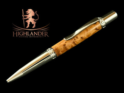 Museum Grade Exotic Thuya Burl Wood | Polished Chrome Ballpoint Pen | Hand Turned In Colorado