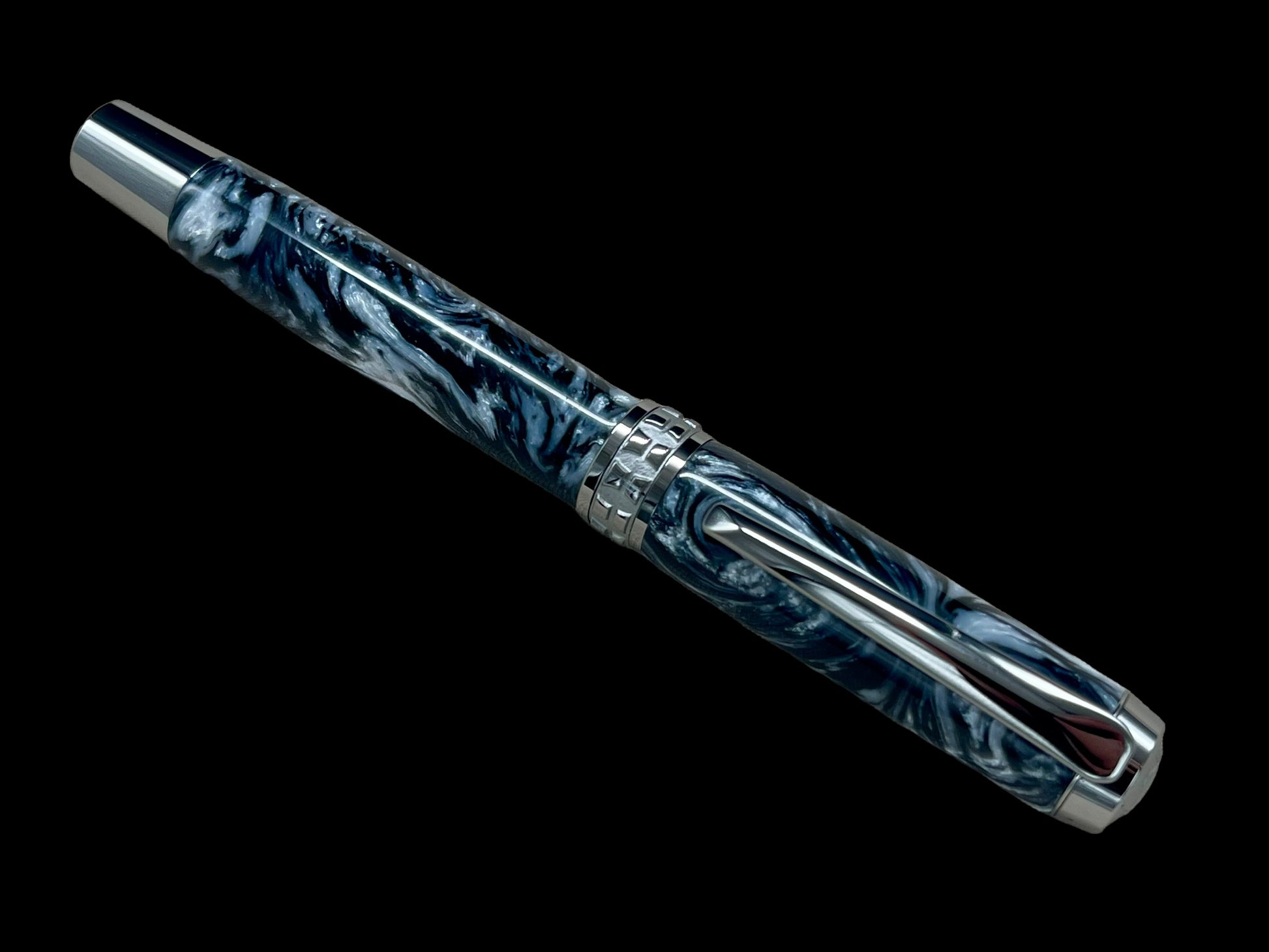 “Black And Pearl” Black Titanium Fountain Pen, Artisan Handcrafted Writing Instrument. Simple to Use. Handmade with Custom Hardware in Colorado. One of a Kind. - HighlanderPen