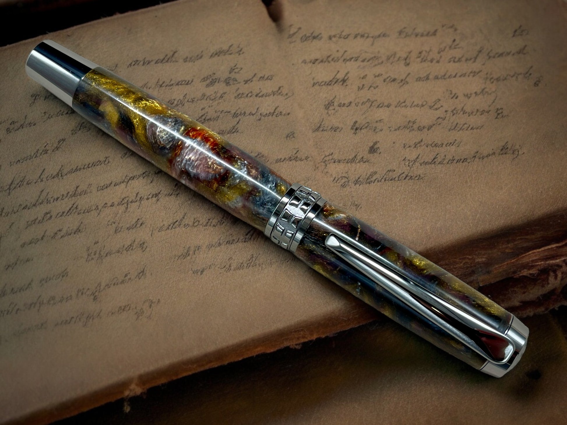 Elegant "Swirling Metals" Black Titanium Rollerball Pen, Artisan Handcrafted Writing Instrument. Handmade Custom in CO. One of a Kind. - HighlanderPen