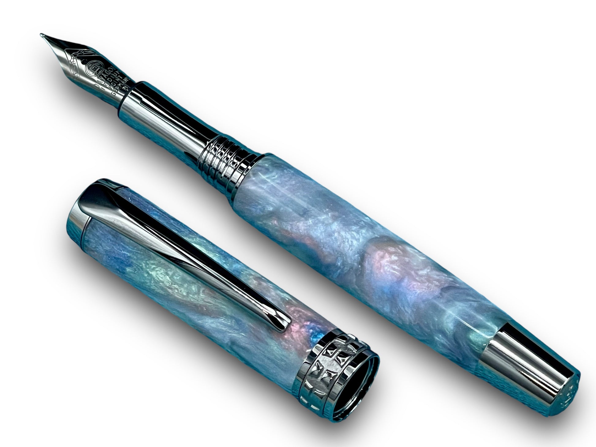 Elegant “Black Opal” Black Titanium Fountain Pen, Artisan Handcrafted Writing Instrument. Converter, Ink, Sleeve & Box Included. - HighlanderPen