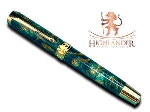 Timeless “British Racing Green” Handcrafted Gold Rollerball Pen, One of a Kind, Handmade in Colorado. Ink, Velvet Sleeve, & Pen Box Included - HighlanderPen