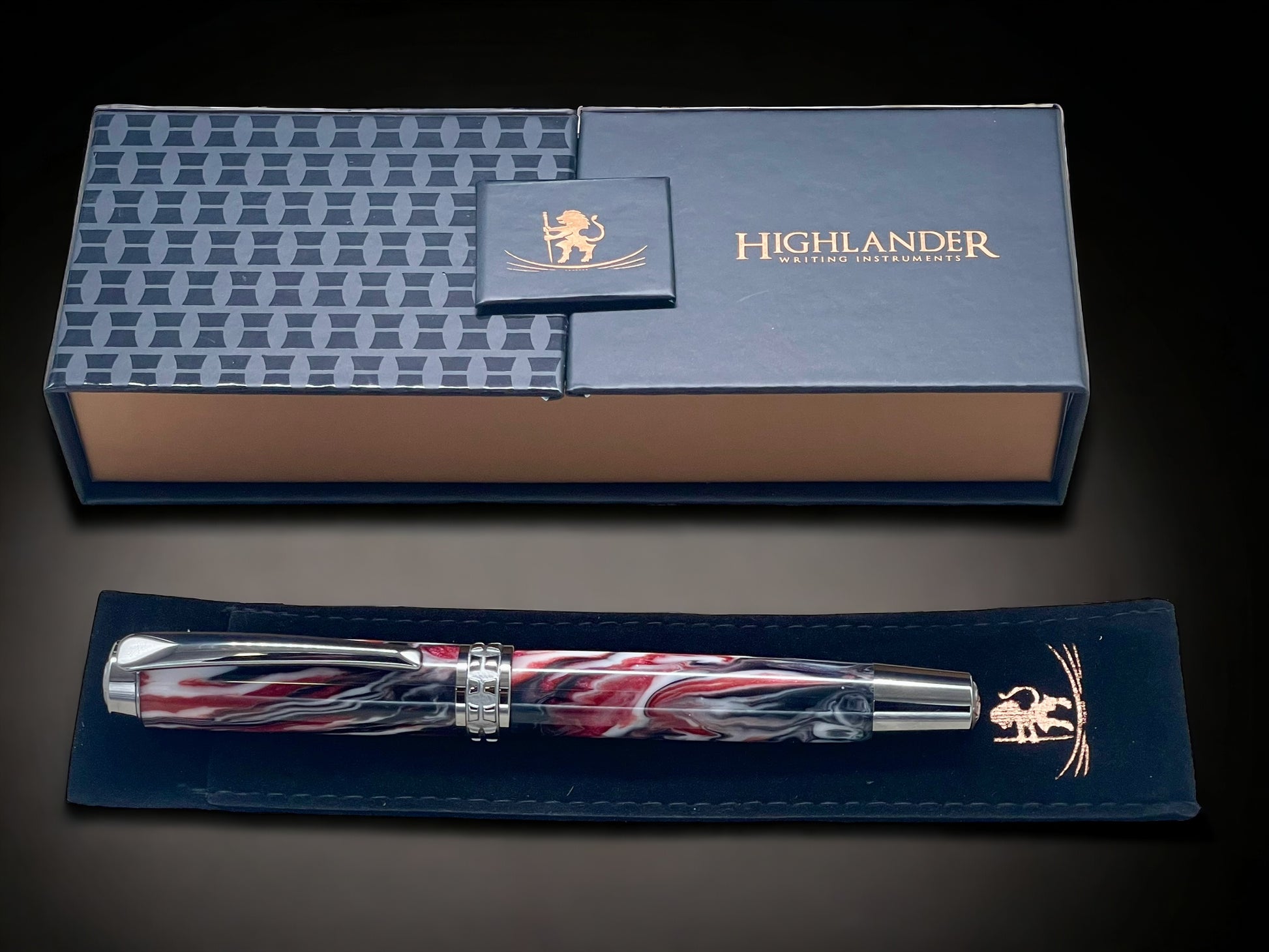 Red Swirl, One of a Kind, Handmade Custom Black Titanium Rollerball Pen. Artisan Rare & Unique, Completely Handcrafted in Colorado, USA. - HighlanderPen