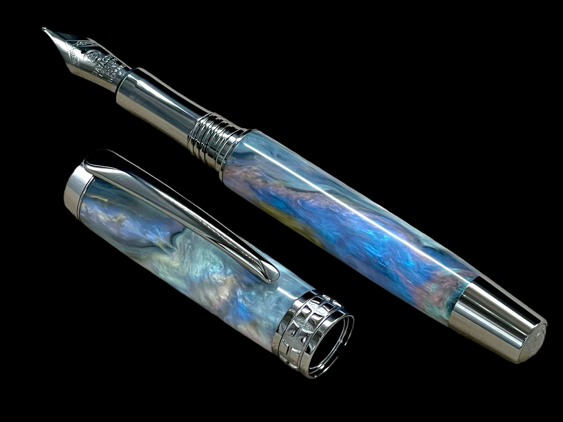 Handcrafted Luxury Black Titanium Fountain Pen, One of a Kind, Handmade in CO with Premium Hardware. Ink, Converter, Sleeve, & Box Included. - HighlanderPen