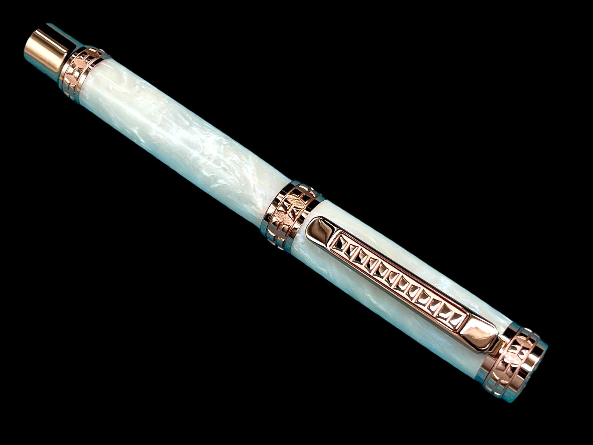 Highlander Edinburgh “Pearly Opal” Rose Gold Fountain Pen, One of a Kind, Handcrafted in CO. Ink, Converter, Pen Sleeve, & Box Included. - HighlanderPen