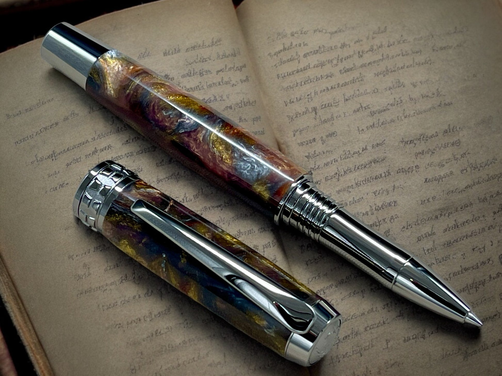 Elegant "Swirling Metals" Black Titanium Rollerball Pen, Artisan Handcrafted Writing Instrument. Handmade Custom in CO. One of a Kind. - HighlanderPen