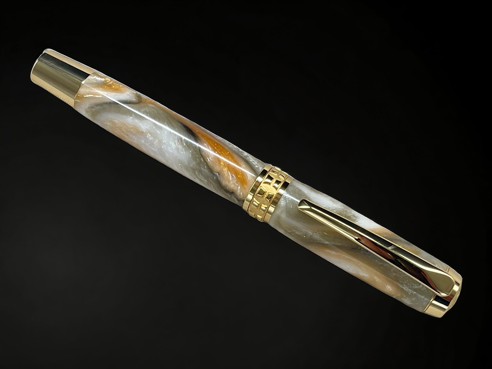 “Peach Swirl”, One of a Kind Gold SKYE, Handmade Custom Acrylic Rollerball Pen. Artisan Rare & Unique, Completely Handcrafted  in Co, USA - HighlanderPen