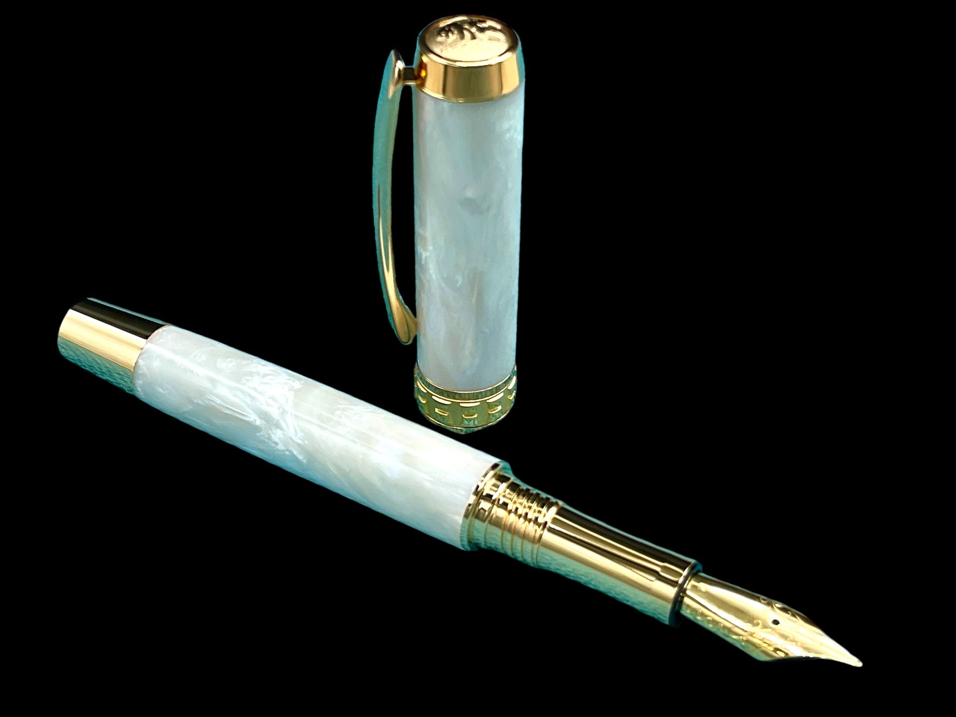 Elegant “Pearly Opal” Handcrafted Acrylic Gold Fountain Pen, One of a Kind, Handmade in Colorado. Ink, Converter, Sleeve, & Box Included - HighlanderPen