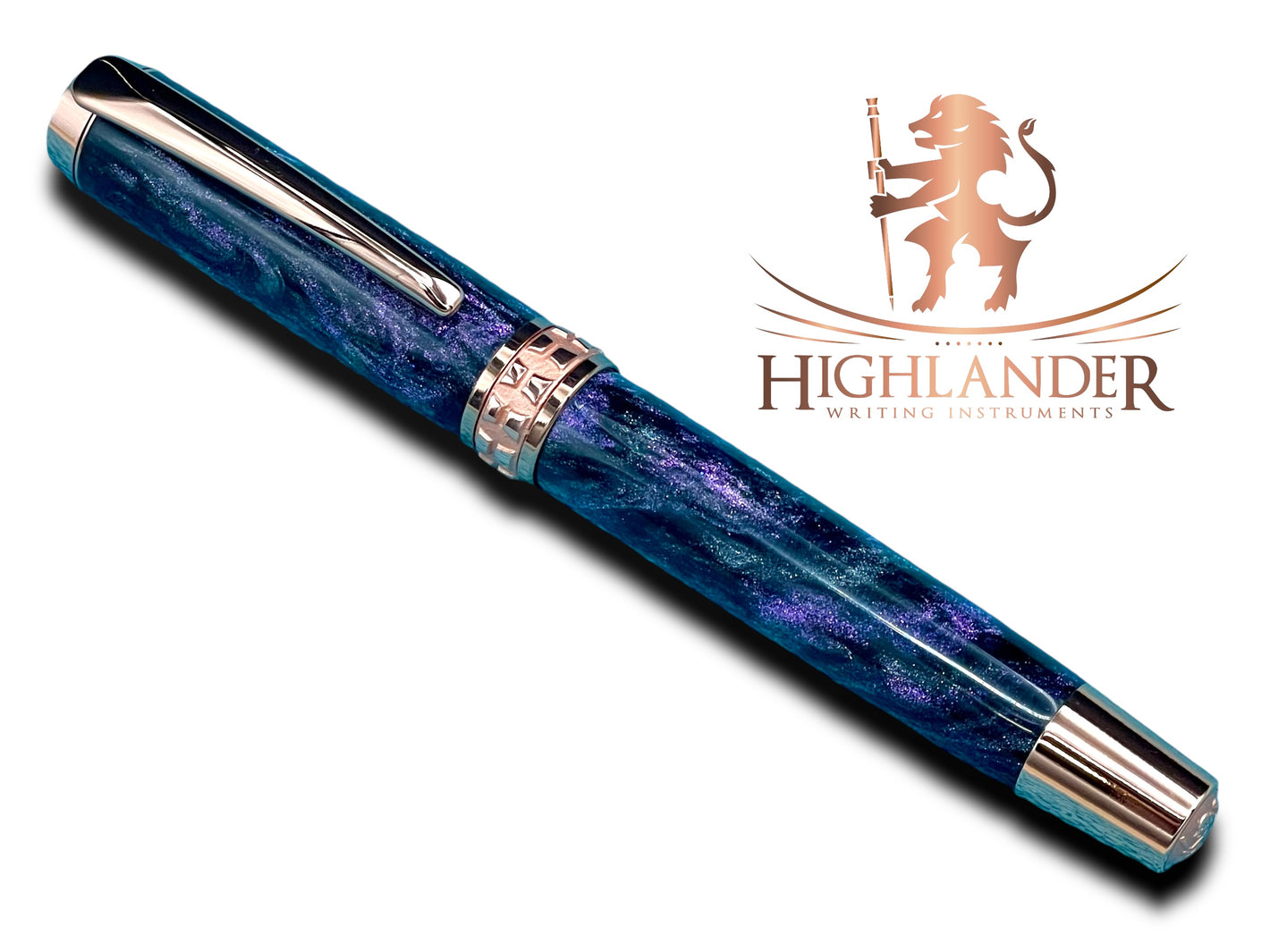 Elegant “Galactic Purple”, Rose Gold Acrylic Rollerball Pen, Artisan Handcrafted Writing Instrument. One of a Kind, with Box, Sleeve, & Ink. - HighlanderPen