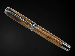 “Bethlehem Olivewood” Black Titanium Fountain Pen, Artisan Handcrafted Writing Instrument. Simple to Use. Handmade with Custom Hardware in CO. - HighlanderPen