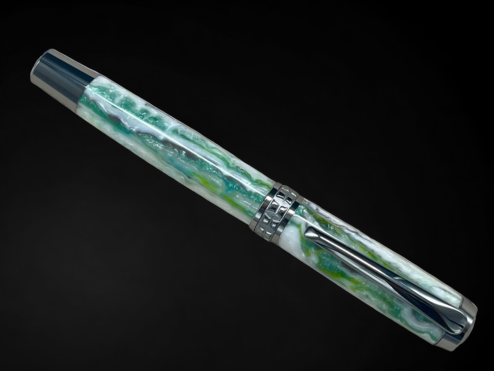 Wintergreen, One of a Kind, Handmade Custom Black Titanium Rollerball Pen. Artisan Rare & Unique, Completely Handcrafted in Colorado, USA. - HighlanderPen