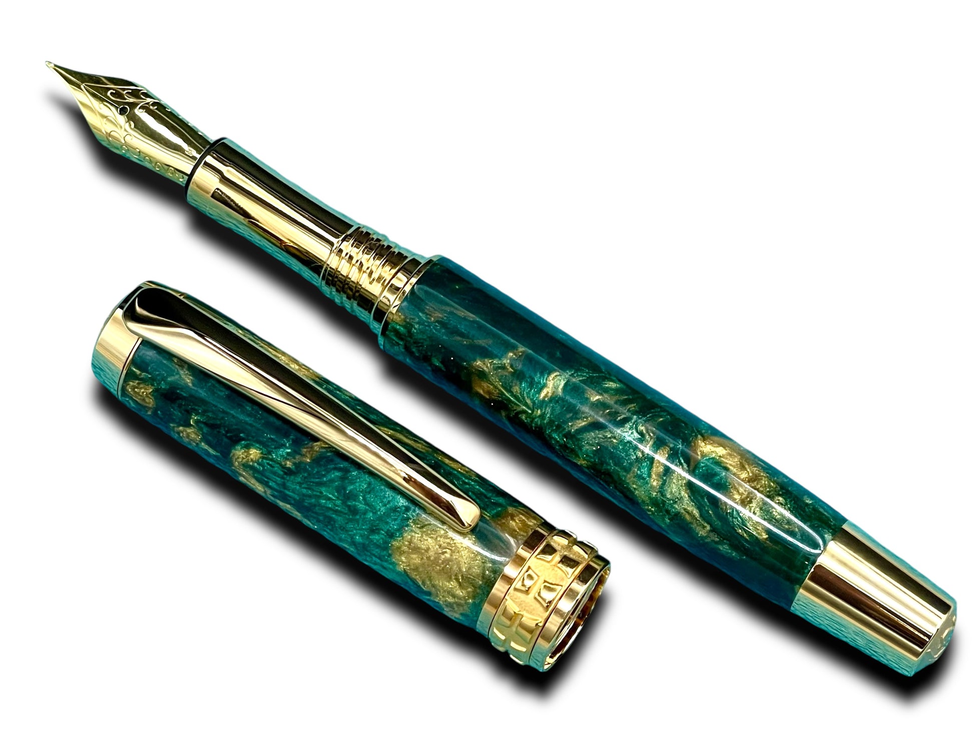 Timeless “British Racing Green” Handcrafted Luxury Gold Fountain Pen, One of a Kind, Handmade in CO. Ink, Converter, Sleeve, & Box Included. - HighlanderPen