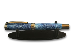 Elegant Blue Highlander Black Titanium Rollerball Pen - Handcrafted in Colorado