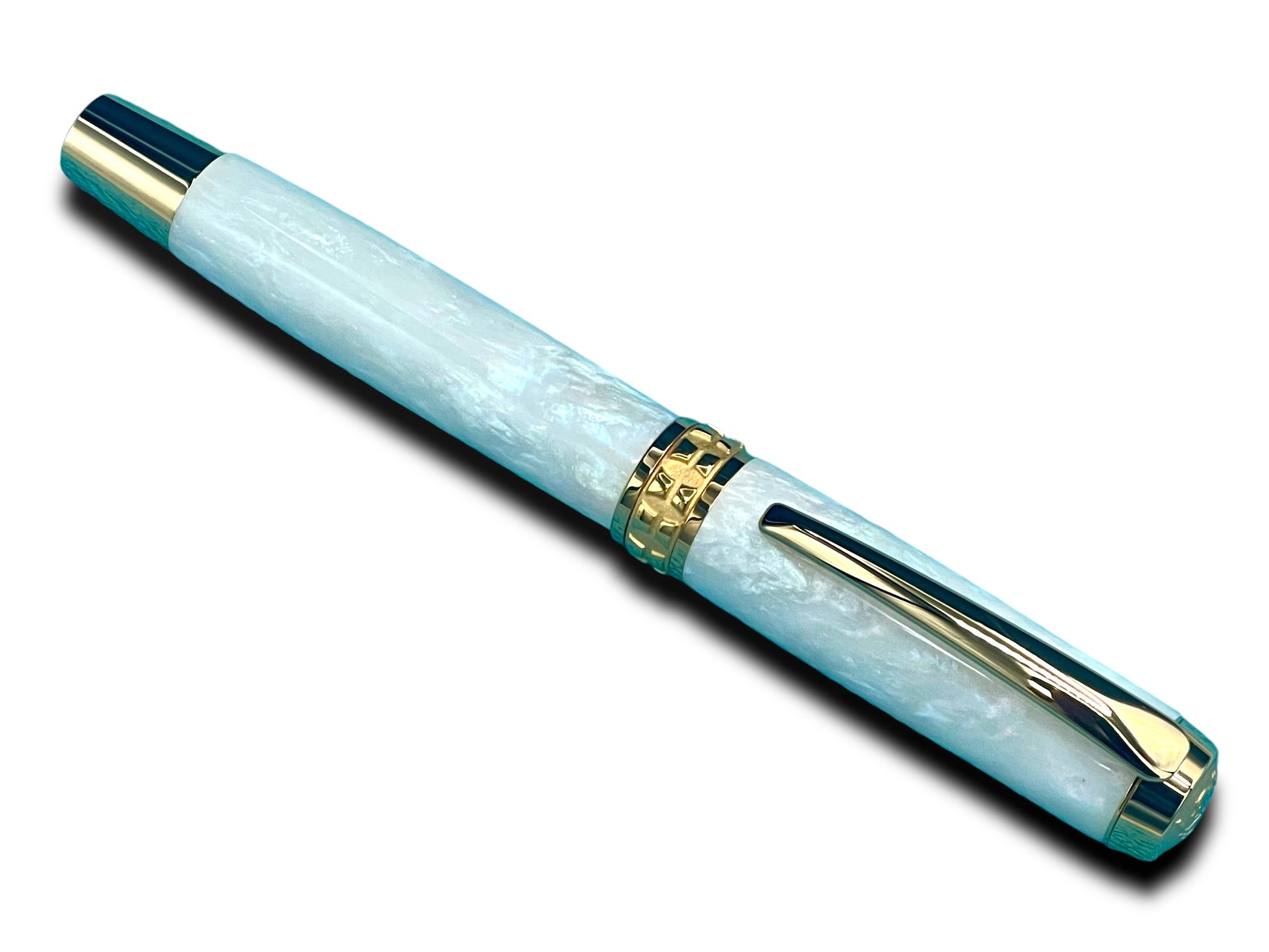 Elegant “Pearly Opal” Handcrafted Luxury Gold Fountain Pen, One of a Kind, Handmade in Colorado. Ink, Converter, Sleeve, & Box Included. - HighlanderPen