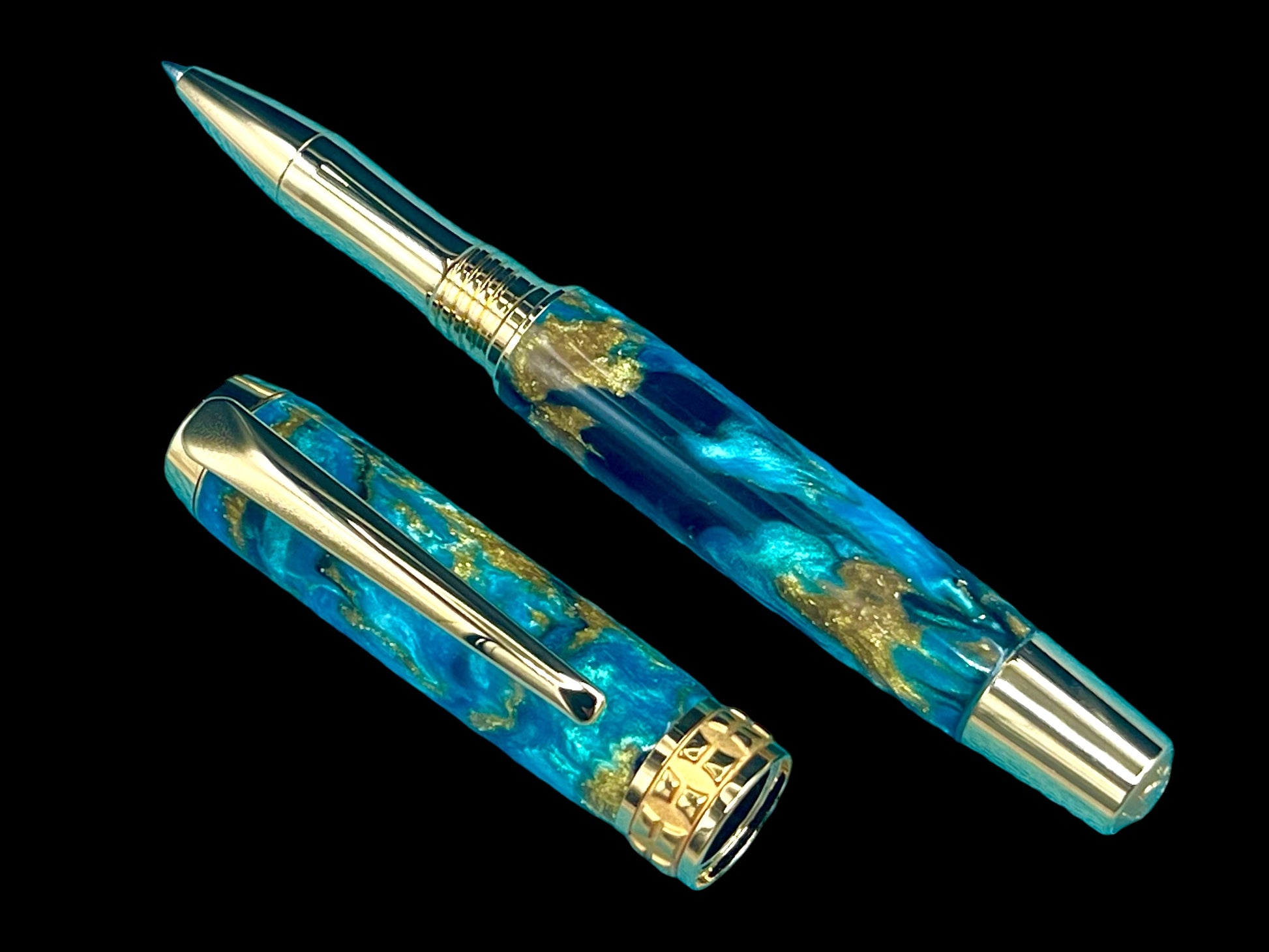 Highlander~Handmade Gold Rollerball Pen, One of a Kind Writing Instrument, Handcrafted in Colorado. Ink, Velvet Sleeve, and Box Included. ML-RB-0925-01 - HighlanderPen