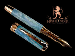 Red Gold “Sapphire Opal” Handmade Fountain Pen, One of a Kind, Handcrafted in CO by Highlander Pen. Ink, Converter, Pen Sleeve & Box Included. [ML-FP-1217-01]