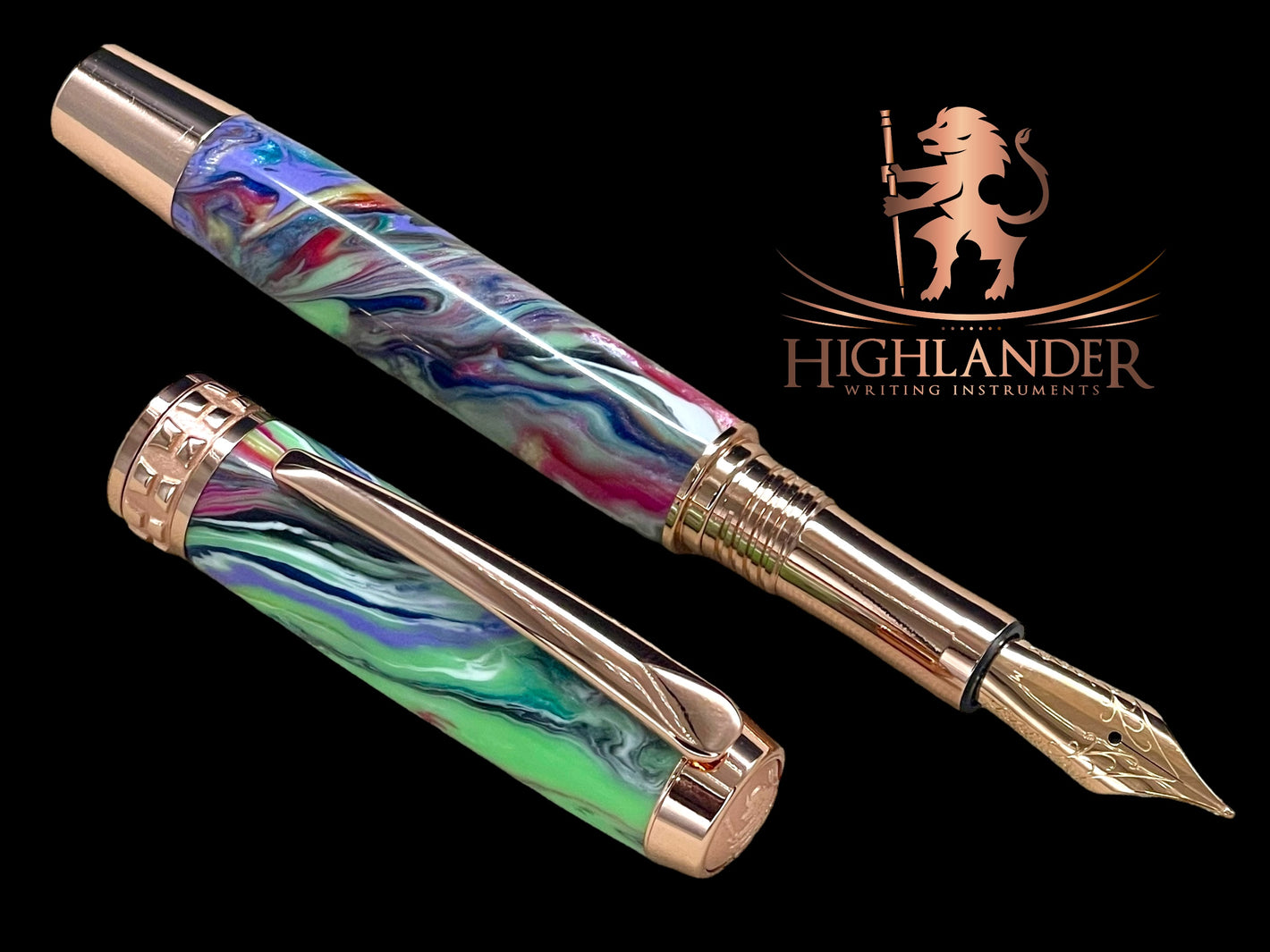 Handcrafted Luxury Rose Gold Fountain Pen, One of a Kind, Handmade in Colorado with Premium Hardware. Ink, Converter, Sleeve & Box Included. - HighlanderPen