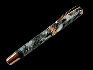 Red Gold “Argentite” Handmade Rollerball Pen. One of a Kind, Handcrafted by Highlander Pen in Colorado. Box, Sleeve, & Ink Included. [ML-RB-1216-01]