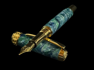 Handcrafted Kona Blue | Gold Fountain Pen by Highlander | Perfect For Collectors and Writing Enthusiasts